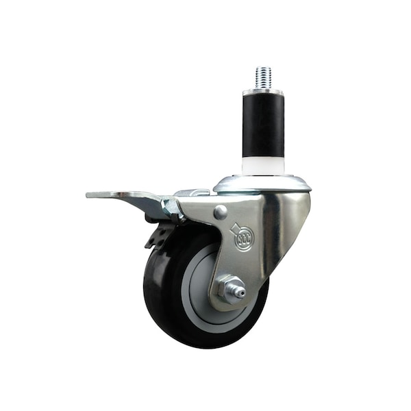 3'' Black Poly Swivel 1-3/8'' Expanding Stem Caster Total Lock Brake